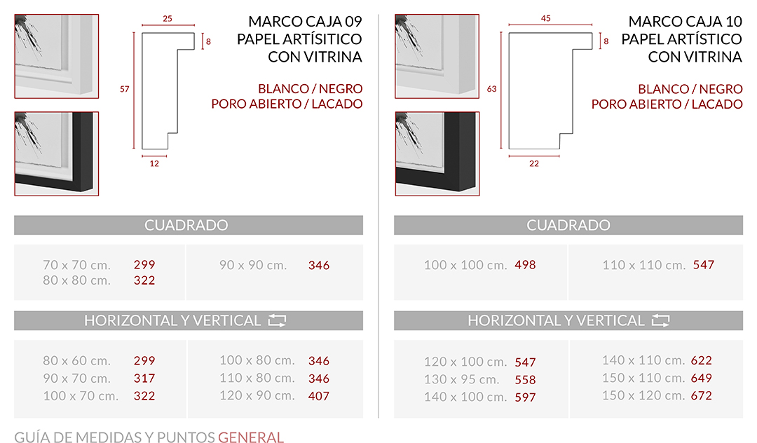Medidas Marco Caja 09 con Vitrina y Papel Artístico XL
